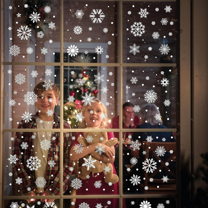 WALPLUS Christmas Window Clings Snowflake Decoration - Large Holiday Decor for Glass Windows Indoor - Xmas Clearance Festive Decor for Home - 220 Pcs White - Image 2